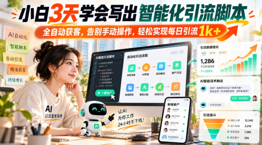 小白3天学会写出智能化引流脚本，全自动获客，告别手动操作，轻松实现每日引流1k+ - 臻优资源网