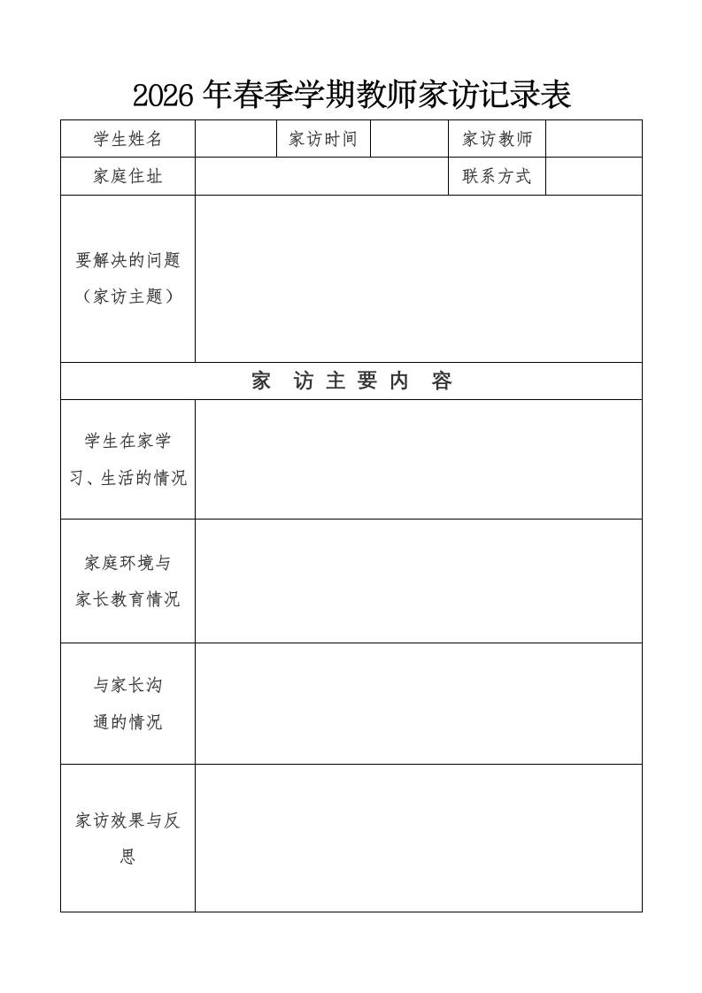 2026年春季教师家访记录 - 臻优资源网