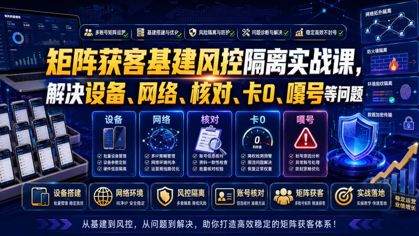 矩阵获客基建风控隔离实战课，解决设备、网络、核对、卡0、嘎号等问题 - 臻优资源网