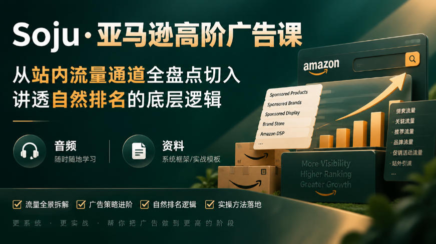亚马逊高阶广告课，从站内流量通道全盘点切入，讲透自然排名的底层逻辑（直播+音频+资料） - 臻优资源网