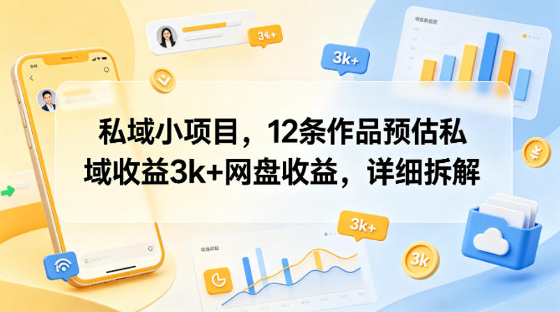 私域小项目,12条作品预估私域收益3k+网盘收益,详细拆解 - 臻优资源网