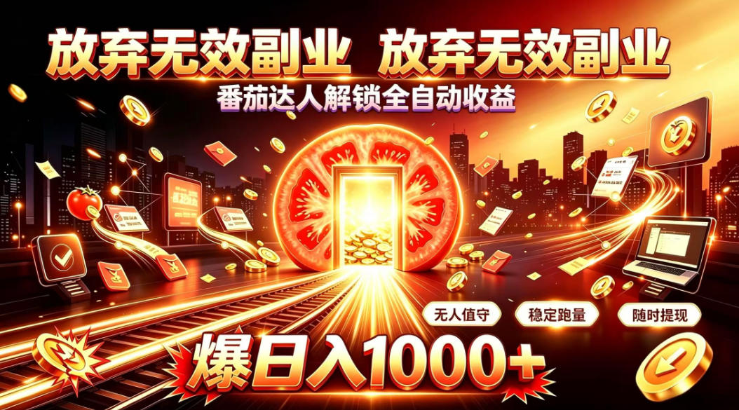放弃无效副业，番茄达人解锁全自动收益，日入1k+，门槛最低的线上轻资产项目【揭秘】 - 臻优资源网