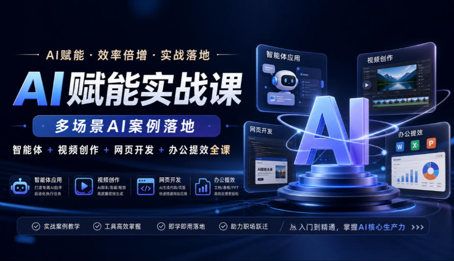 AI赋能实战课，多场景AI案例落地，智能体+视频创作+网页开发+办公提效全课 - 臻优资源网