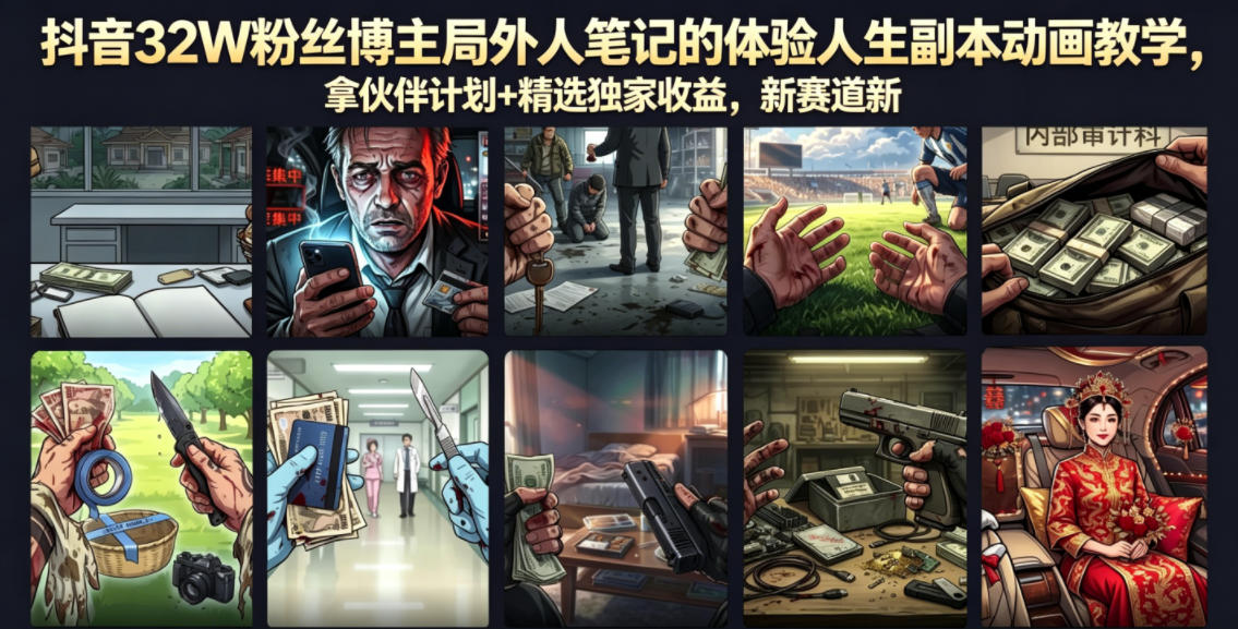 抖音32W粉丝博主局外人笔记的体验人生副本动画教学，拿伙伴计划+精选独家收益，新赛道新涨粉快【录制版】 - 臻优资源网