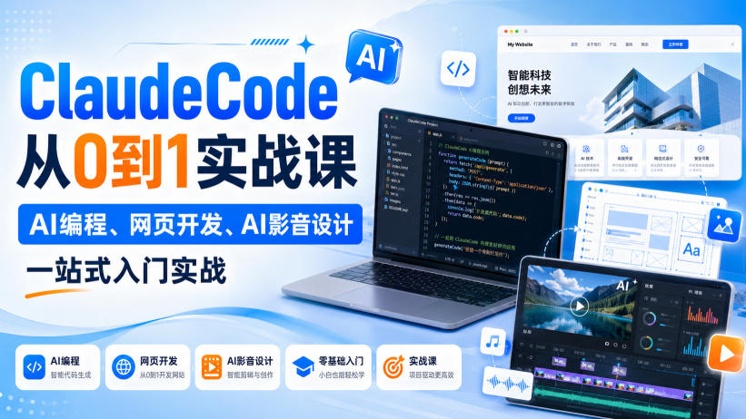 ClaudeCode从0到1实战课，AI编程、网页开发、AI影音设计一站式入门实战 - 臻优资源网