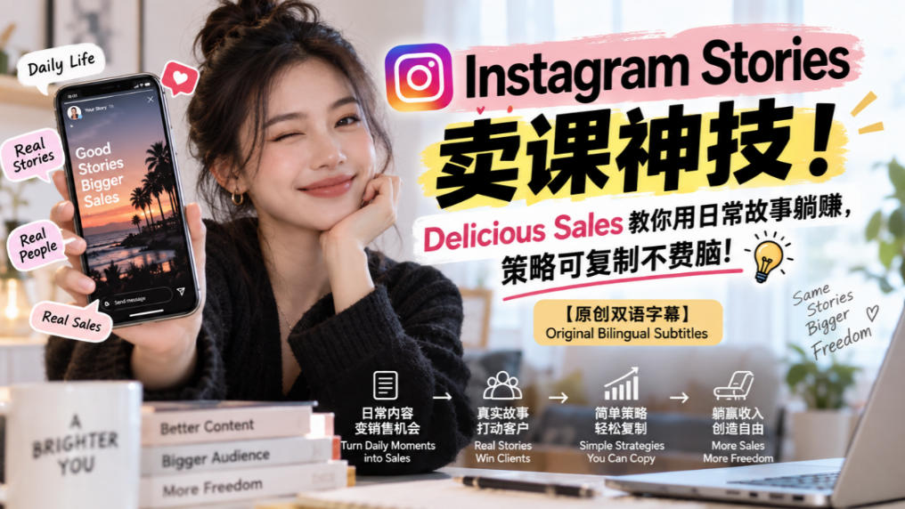 Instagram Stories卖课神技！Delicious Sales教你用日常故事躺賺，策略可复制不费脑！【原创双语字幕】 - 臻优资源网