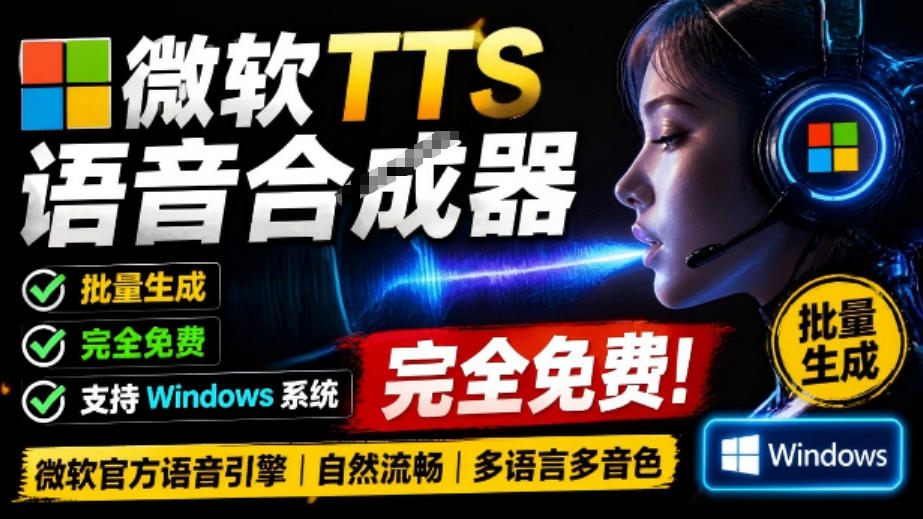 微软TTS免费语音配音生成器，完全免费，支持多语音、多音色选择，Windows系统专用TTS语音合成器 - 臻优资源网