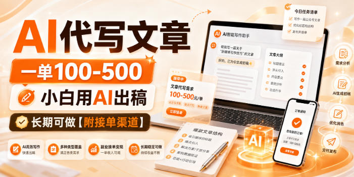 AI代写文章，一单100-500，小白用AI出稿，长期可做【附接单渠道】【揭秘】 - 臻优资源网