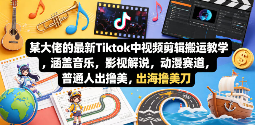 某大佬的最新Tiktok中视频剪辑搬运教学，涵盖音乐，影视解说，动漫赛道，普通人出海撸美刀 - 臻优资源网