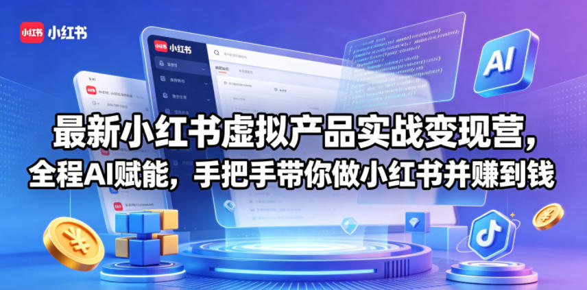 最新小红书虚拟产品实战变现营，全程AI赋能，手把手带你做小红书并赚到钱 - 臻优资源网