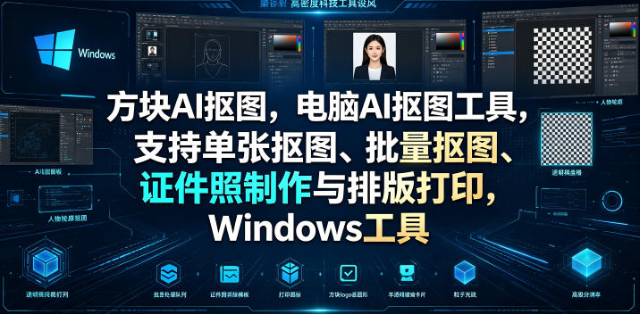 方块AI抠图，电脑AI抠图工具，支持单张抠图、批量抠图、证件照制作与排版打印，Windows工具 - 臻优资源网