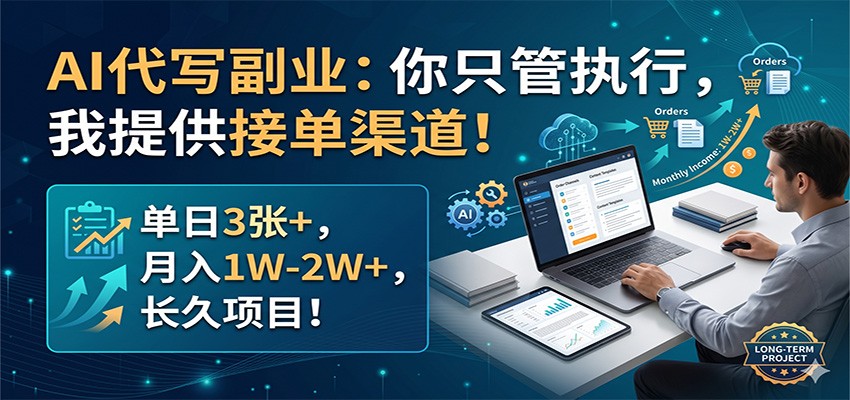 AI代写副业：你只管执行，我提供接单渠道！单日3张+，月入1W-2W+，长久项目 - 臻优资源网