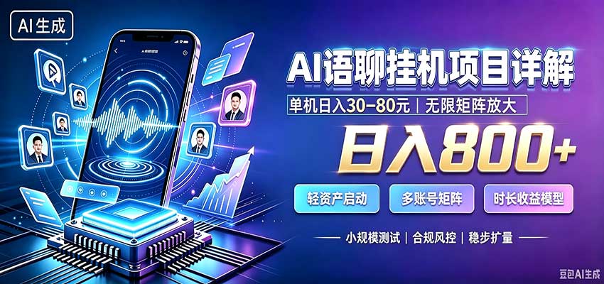AI语聊挂机，日入800+，适用个人副业，工作室矩阵操作 - 臻优资源网