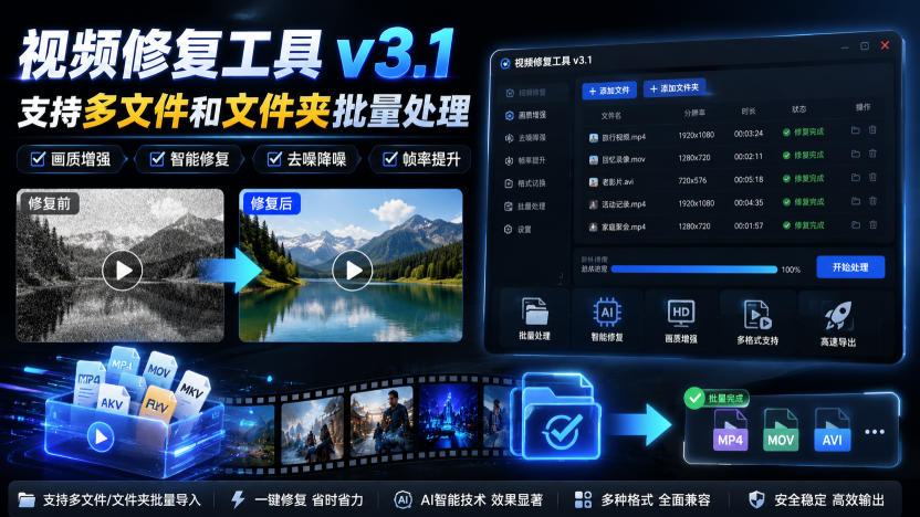 视频修复工具v3.1，支持多文件和文件夹批量处理 - 臻优资源网