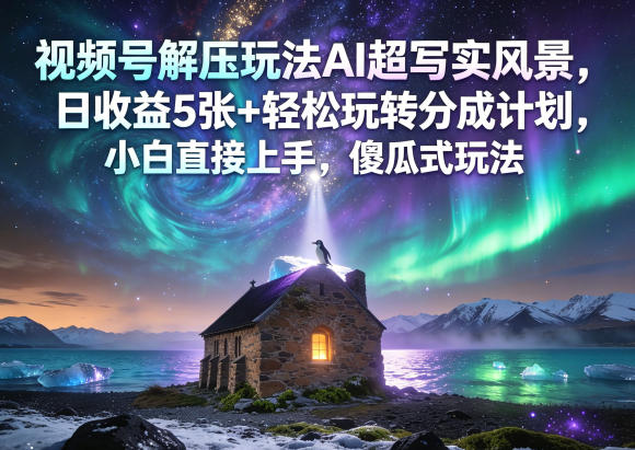 视频号解压玩法AI超写实风景，日收益5张+轻松玩转分成计划，小白直接上手，傻瓜式玩法 - 臻优资源网