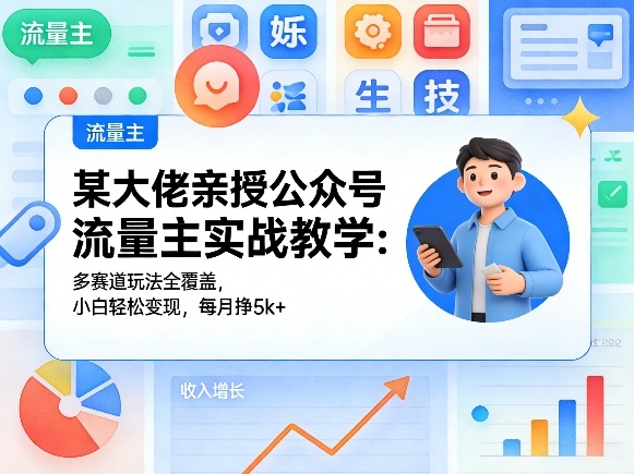 某大佬亲授公众号流量主实战教学：多赛道玩法全覆盖，小白轻松变现，每月多挣5k+ - 臻优资源网