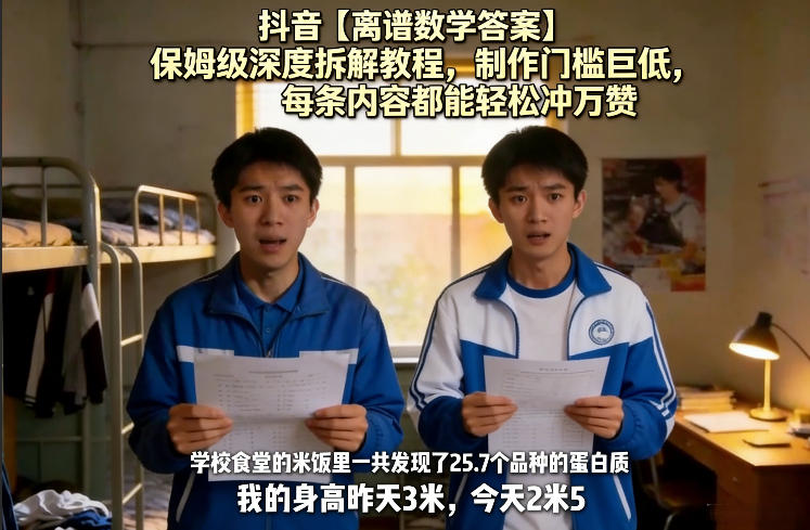 抖音【离谱数学答案】保姆级深度拆解教程，制作门槛巨低，每条内容都能轻松冲万赞，附详细步骤 - 臻优资源网