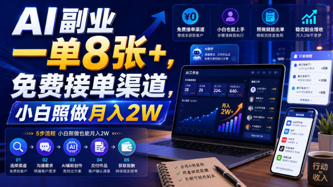 AI副业一单8张+，免费接单渠道，小白照做月入2W【揭秘】 - 臻优资源网