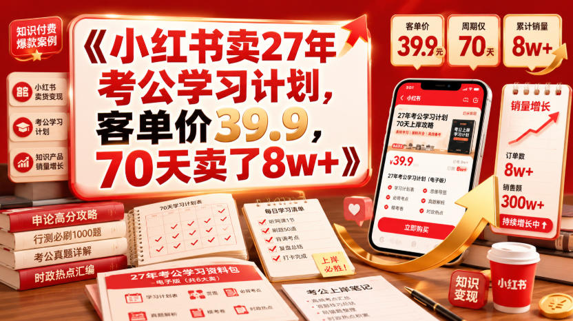 小红书卖27年考公学习计划，客单价39.9，70天卖了8w+！ - 臻优资源网