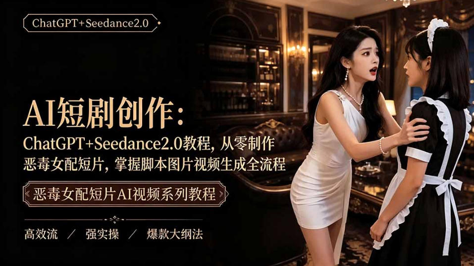 AI短剧从零创作实战课｜ChatGPT脚本撰写+Seedance2.0视频生成，恶毒女配短剧全流程教程 - 臻优资源网