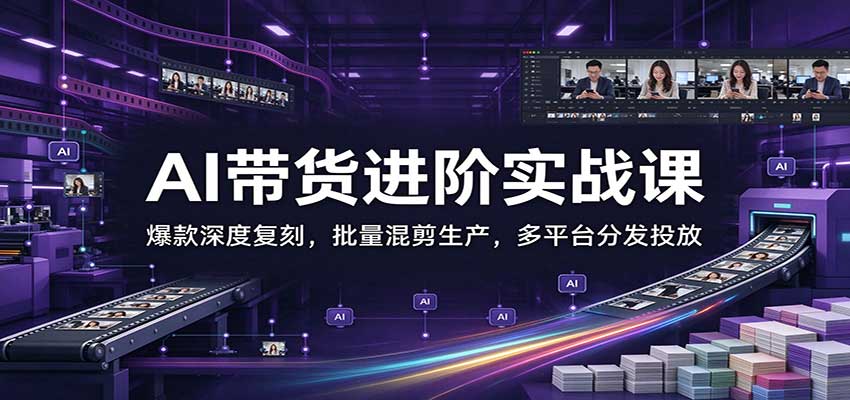 AI带货进阶实战课：爆款深度复刻，批量混剪生产，多平台分发投放 - 臻优资源网