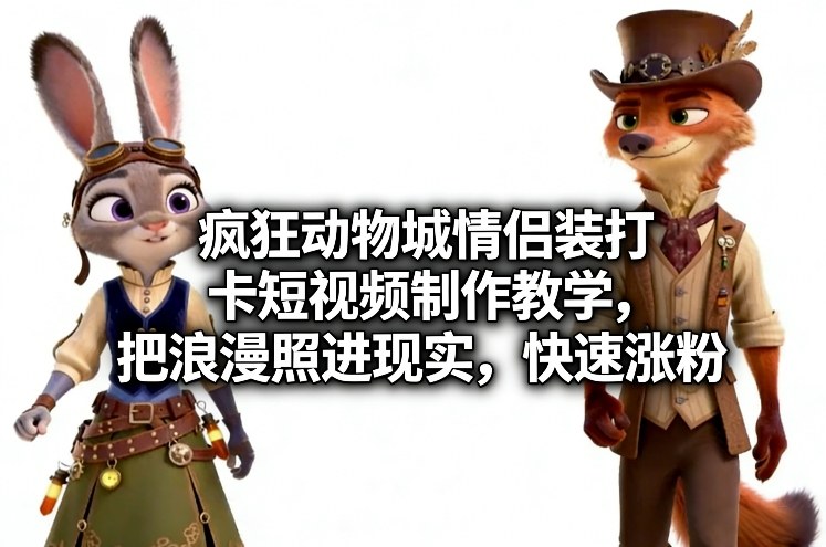 疯狂动物城情侣装打卡短视频制作教学，把浪漫照进现实，快速涨粉 - 臻优资源网