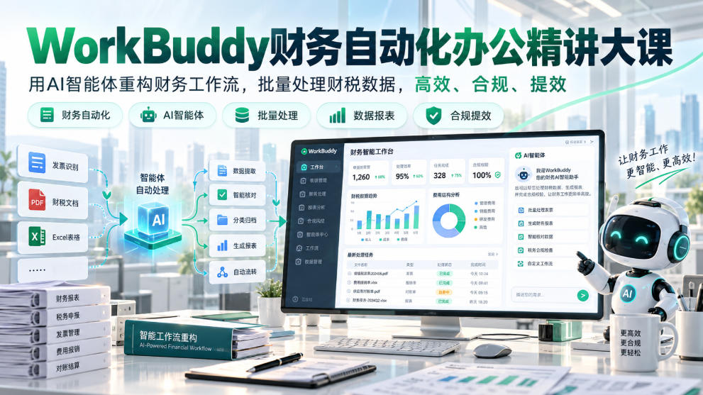 WorkBuddy财务自动化办公精讲大课，用AI智能体重构财务工作流，批量处理财税数据，高效、合规、提效 - 臻优资源网
