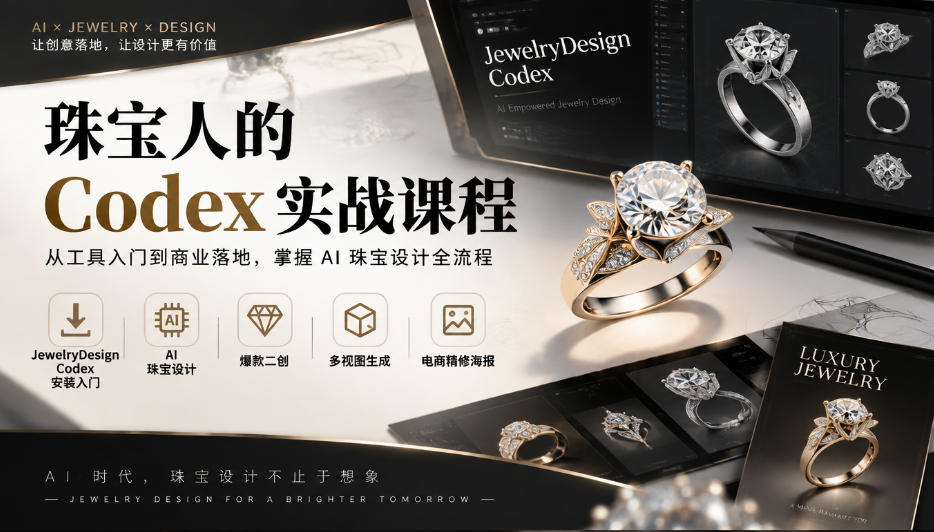 珠宝人的Codex实战课程｜JewelryDesign Codex安装入门、AI珠宝设计、爆款二创、多视图生成、电商精修海报全链路教学 - 臻优资源网