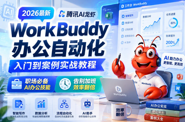 2026最新腾讯AI龙虾WorkBuddy办公自动化入门到案例实战教程，职场必备AI办公技能，告别加班，效率翻倍 - 臻优资源网