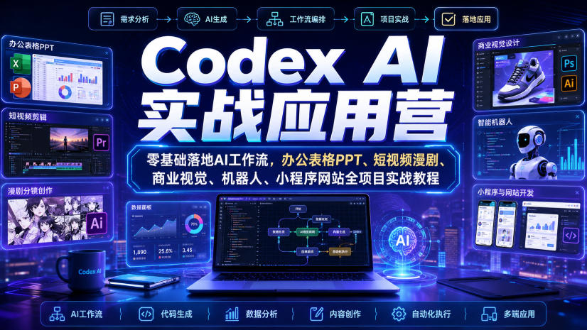 Codex AI实战应用营｜零基础落地AI工作流，办公表格PPT、短视频漫剧、商业视觉、机器人、小程序网站全项目实战教程 - 臻优资源网