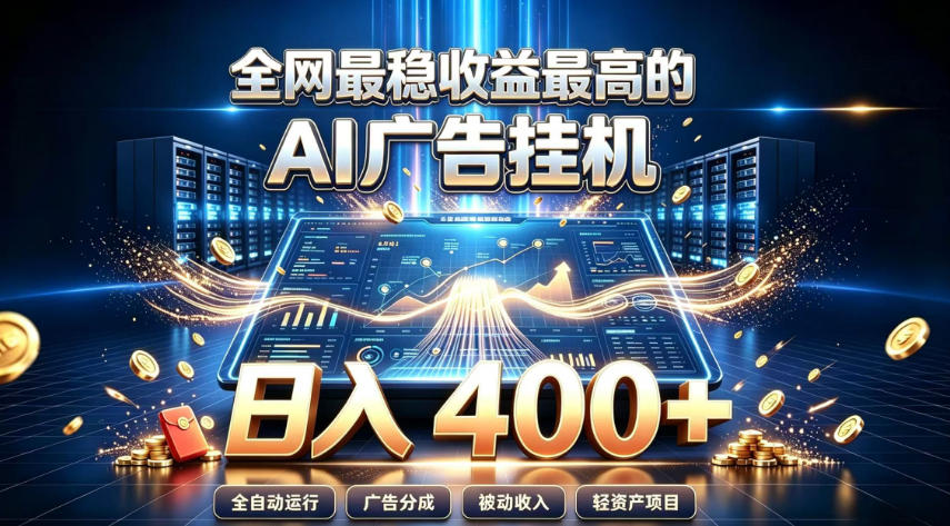 全网最稳收益最高的AI智能广告挂G项目，日入400+，真正的躺賺项目【揭秘】 - 臻优资源网