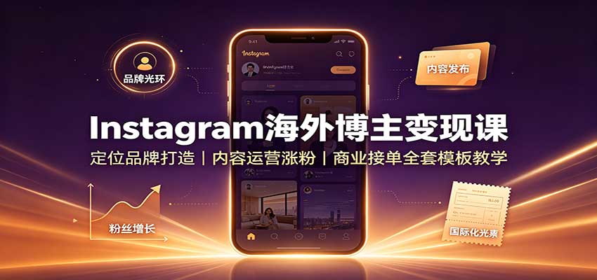 Instagram海外博主变现课：定位品牌打造，内容运营涨粉，商业接单全套模板教学 - 臻优资源网