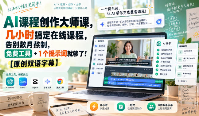 AI课程创作大师课，几小时搞定在线课程，告别数月熬制，免费工具+1个提示词就够了！【原创双语字幕】 - 臻优资源网