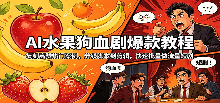 AI水果狗血剧爆款教程：复刻高赞热门案例，分镜脚本到剪辑，快速批量做流量短剧 - 臻优资源网