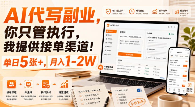AI代写副业，你只管执行，我提供接单渠道！单日5张+，月入1-2W【揭秘】 - 臻优资源网