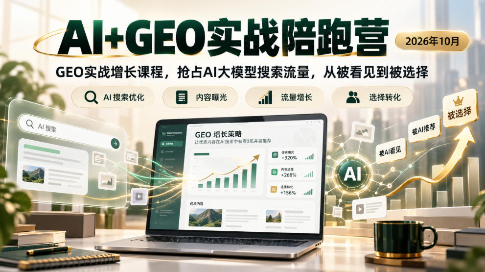 AI+GEO实战陪跑营2026年10月，GEO实战增长课程，抢占AI大模型搜索流量，从被看见到被选择 - 臻优资源网