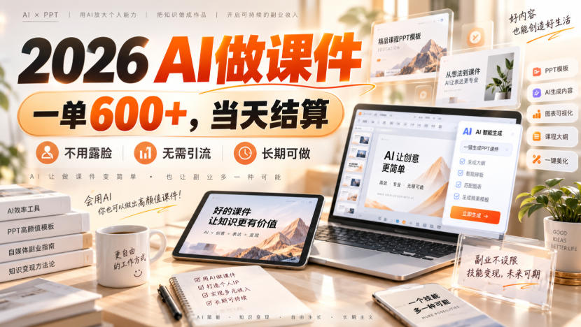 2026 AI做课件，一单600+，当天结算，不用露脸，无需引流，长期可做【揭秘】 - 臻优资源网