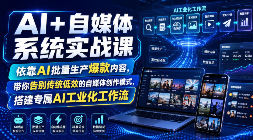 AI+自媒体系统实战课，依靠AI批量生产爆款内容，带你告别传统低效的自媒体创作模式，搭建专属AI工业化工作流 - 臻优资源网