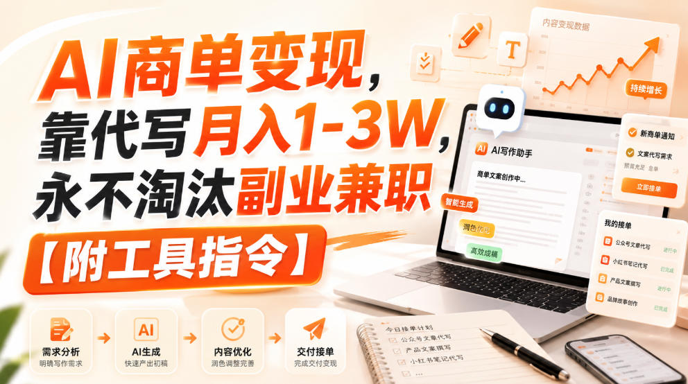 AI商单变现，靠代写月入1-3W，永不淘汰副业兼职【附工具指令】【揭秘】 - 臻优资源网