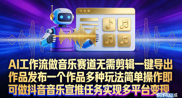 AI工作流做音乐赛道，无需剪辑，一键导出作品发布，一个作品多种玩法，简单操作即可做抖音音乐宣推任务 - 臻优资源网