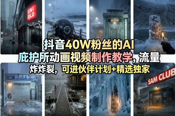 抖音40W粉丝的AI庇护所动画视频制作教学，流量炸裂，可进伙伴计划+精选独家 - 臻优资源网