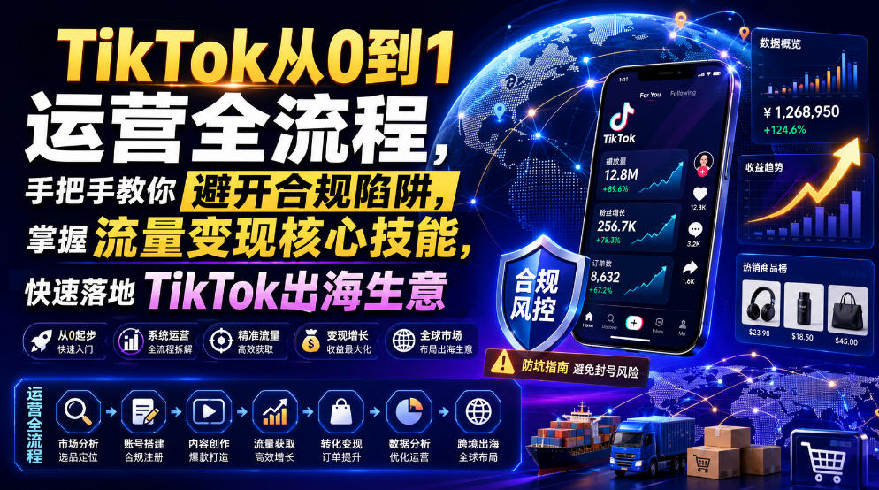 TikTok从0到1运营全流程，手把手教你避开合规陷阱，掌握流量变现核心技能，快速落地TikTok出海生意（更新7月） - 臻优资源网
