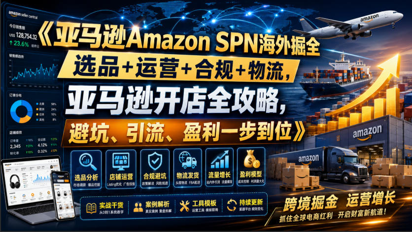 亚马逊Amazon SPN海外掘全，选品+运营+合规+物流，亚马逊开店全攻略，避坑、引流、盈利一步到位 - 臻优资源网