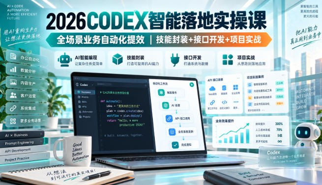 2026Codex智能落地实操课，全场景业务自动化提效，技能封装+接口开发+项目实战 - 臻优资源网
