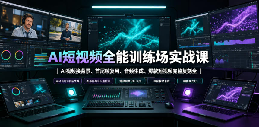 AI短视频全能训练场实战课｜AI视频换背景、首尾帧复用、音频生成、爆款短视频完整复刻全套实操教学 - 臻优资源网