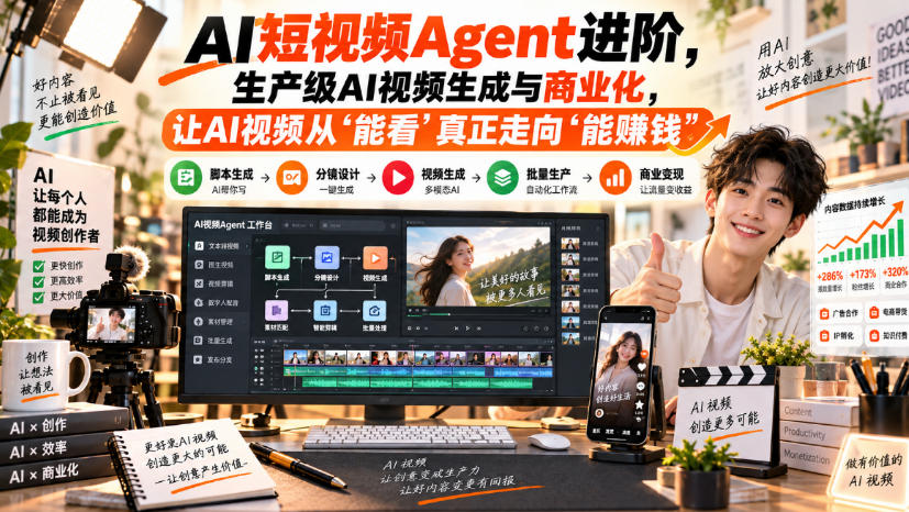 AI短视频Agent进阶，生产级AI视频生成与商业化，让AI视频从”能看”真正走向”能賺钱” - 臻优资源网
