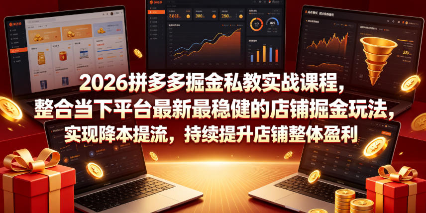 2026拼多多掘金私教实战课程，整合当下平台最新最稳健的店铺掘金玩法，实现降本提流，持续提升店铺整体盈利 - 臻优资源网