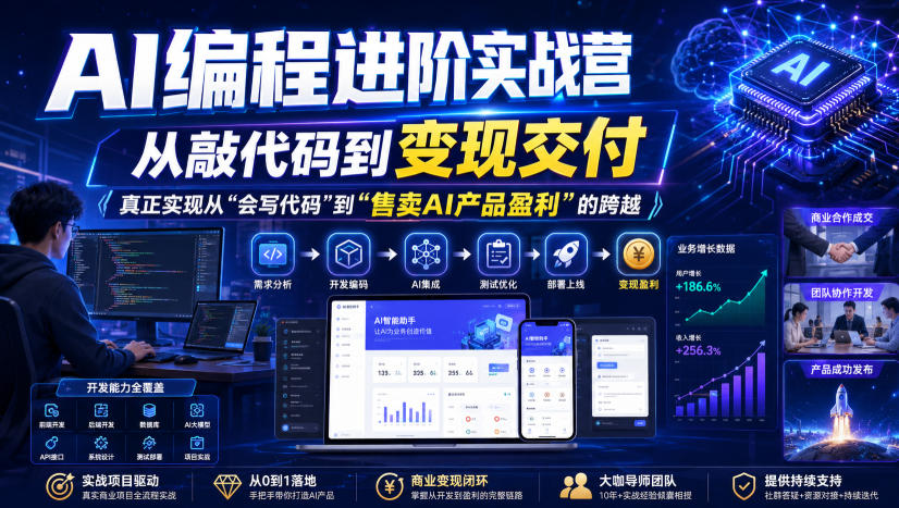 AI编程进阶实战营，从敲代码到变现交付，，真正实现从“会写代码”到“售卖AI产品盈利”的跨越 - 臻优资源网