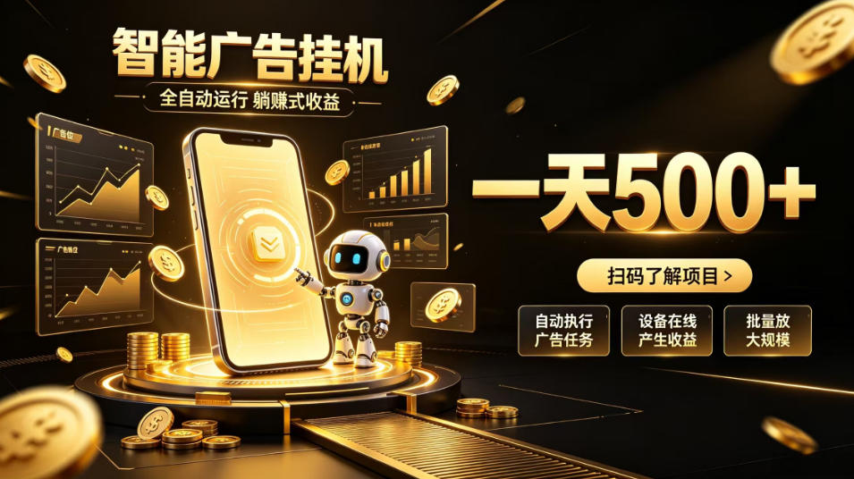 智能广告挂G项目，无需人工值守，全自动躺賺增收，单日收益可达500+【揭秘】 - 臻优资源网