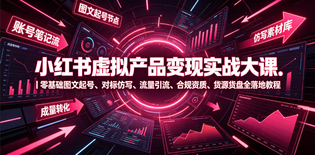 小红书虚拟产品变现实战大课｜零基础图文起号、对标仿写、流量引流、合规资质、货源货盘全落地教程 - 臻优资源网